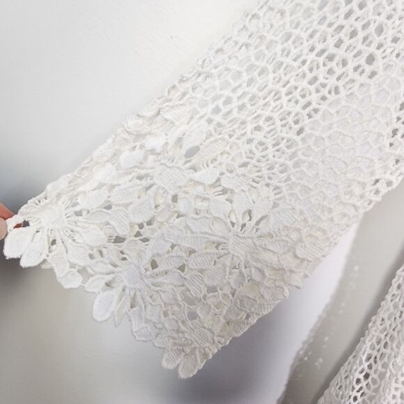 Alfred Dunner Tunic Top Womens Medium White Open Crochet 3/4 Sheer Sleeve Lined - Picture 6 of 9